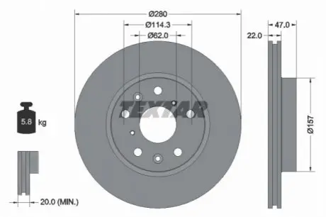 Диск гальмівний передн Лів/Прав FIAT SEDICI SUZUKI SX4 1.5-2.0D 06.06 TEXTAR 92156600