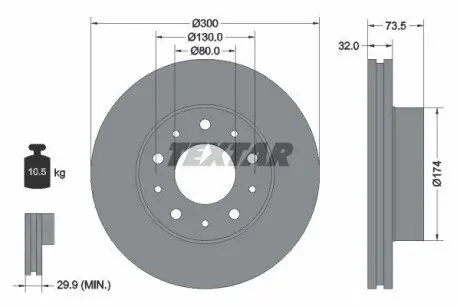 Диск гальмівний передн Лів/Прав CITROEN JUMPER III FIAT DUCATO OPEL MOVANO C PEUGEOT BOXER 2.0D-Electric 04.06 TEXTAR 92157303