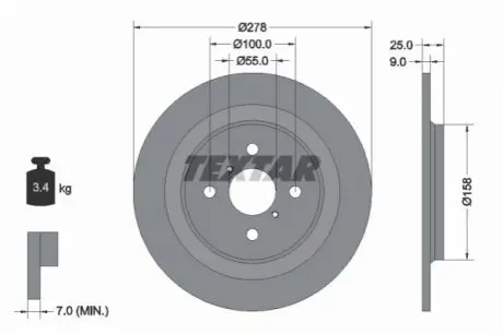 Диск гальмівний задн Лів/Прав (без маточини) TOYOTA YARIS, YARIS / VIOS 1.0-1.8 01.05-06.20 TEXTAR 92161900