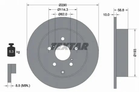 Диск гальмівний задн Лів/Прав TOYOTA COROLLA VERSO 1.6-2.2D 04.04-03.09 TEXTAR 92164803