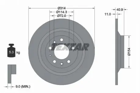 Диск гальмівний задн Лів/Прав (без маточини) MAZDA 6 2.3 07.03-08.07 TEXTAR 92166400 Купити в Україні