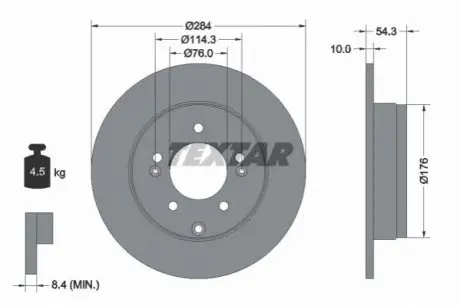 Диск гальмівний задн Лів/Прав HYUNDAI GRANDEUR, IX35, SONATA V KIA CADENZA II, OPTIMA 1.6-Electric 01.05 TEXTAR 92166600