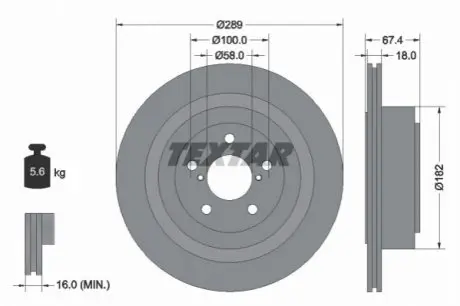 Диск гальмівний задн Лів/Прав SUBARU IMPREZA, LEGACY IV, OUTBACK 2.0/2.5/3.0 12.00-09.09 TEXTAR 92173603