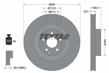 Диск гальмівний (передній) MB S-class (W221)/E-class (W211/W212) 05-13 (350x32) PRO+ TEXTAR 92176405