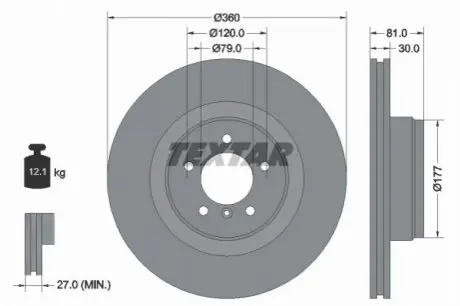 Диск гальмівний передн Лів/Прав LAND ROVER RANGE ROVER III 3.0D-5.0 03.02-08.12 TEXTAR 92178403