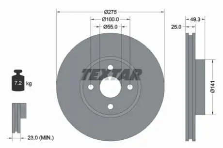 Диск гальмівний передн Лів/Прав TOYOTA COROLLA, COROLLA VERSO, MATRIX 1.8/2.0D 12.01-02.07 TEXTAR 92180303