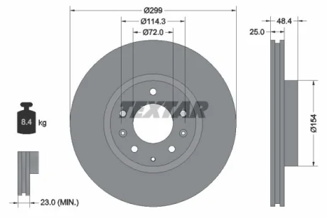 Диск гальмівний передн Лів/Прав (без маточини) MAZDA 6 1.8-2.5 08.02-07.13 TEXTAR 92180703