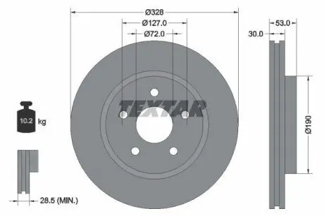 Диск гальмівний передн Лів/Прав DODGE DURANGO JEEP COMMANDER, GRAND CHEROKEE II, GRAND CHEROKEE III, GRAND CHEROKEE IV 2.7D-5.7 10.01 TEXTAR 92184505