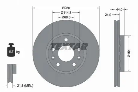 Диск гальмівний передн Лів/Прав DACIA DUSTER RENAULT ARKANA I, CAPTUR II, DUSTER, FLUENCE, GRAND SCENIC III, KANGOO III, KAPTUR, LAGUNA, LAGUNA III, MEGANE, MEGANE II 1.0-Electric 10.07 TEXTAR 92195503