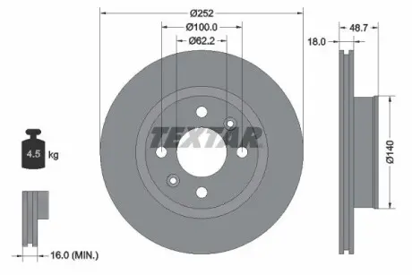 Диск гальмівний передн Лів/Прав HYUNDAI I10 I, I10 II, I10 III KIA PICANTO I, PICANTO II 1.0-1.2 04.04 TEXTAR 92196503