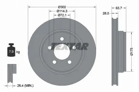 Диск гальмівний передн Лів/Прав DODGE NITRO JEEP CHEROKEE, COMPASS, LIBERTY 2.4-4.0 08.06 TEXTAR 92203303