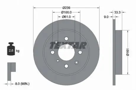 Диск гальмівний задн Лів/Прав HONDA CITY V, JAZZ III, JAZZ IV 1.2-1.5 07.08 TEXTAR 92204000