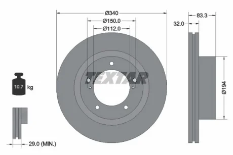 Диск гальмівний передн Лів/Прав LEXUS LX TOYOTA LAND CRUISER 200 4.5D-5.7 08.07 TEXTAR 92204603