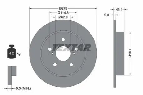 Диск гальмівний задн Лів/Прав FIAT SEDICI SUZUKI SWIFT III, SX4 1.3-2.0D 02.05 TEXTAR 92222300