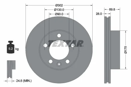 Диск тормозной RENAULT MASTER OPEL MOVANO TEXTAR 92228603