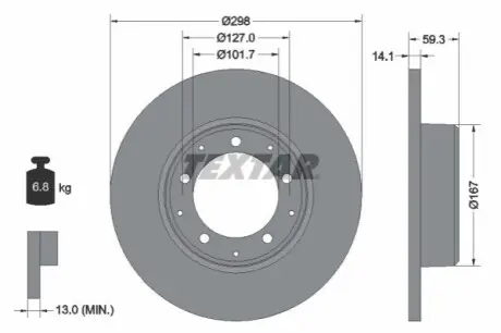 Диск гальмівний задн Лів/Прав LAND ROVER DEFENDER 2.2D-4.0 08.90-02.16 TEXTAR 92230503