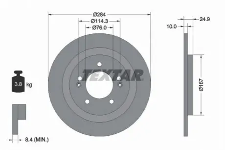 Диск гальмівний задн Лів/Прав HYUNDAI I40 I, I40 I CW 1.6-2.0 07.11-05.19 TEXTAR 92239103