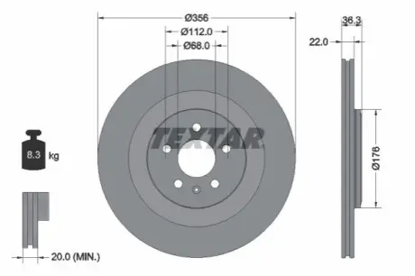 Диск гальмівний задн Лів/Прав AUDI A6 C7, A7, A8 D4 1.8-6.3 11.09-09.18 TEXTAR 92241803 Купити в Україні