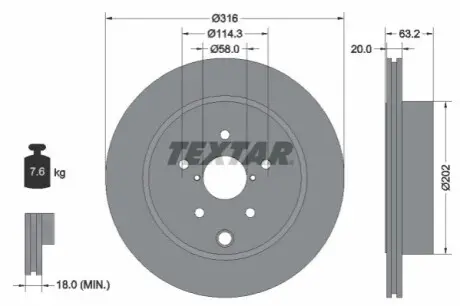 Диск гальмівний задн Лів/Прав SUBARU IMPREZA, WRX 2.5 01.08 TEXTAR 92243703