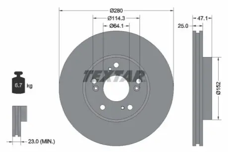 Диск гальмівний передн Лів/Прав HONDA CIVIC IX, CIVIC X, CIVIC XI 1.0-2.2D 02.12 TEXTAR 92252503