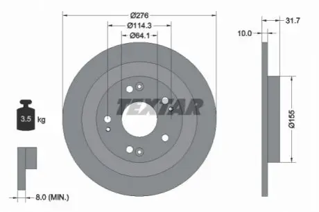 Диск гальмівний задн Лів/Прав HONDA CIVIC IX 1.4-2.2D 02.12-12.16 TEXTAR 92252603