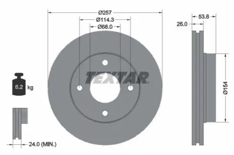 Диск гальмівний передн Лів/Прав NISSAN NV200, NV200 / EVALIA 1.5D/1.6 02.10 TEXTAR 92253103