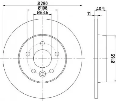 Диск гальмівний (задній) Ford C-max/Focus II/Volvo C30/C70/S40/V50 04-12/V40 12-(280x10.9) PRO TEXTAR 92255603