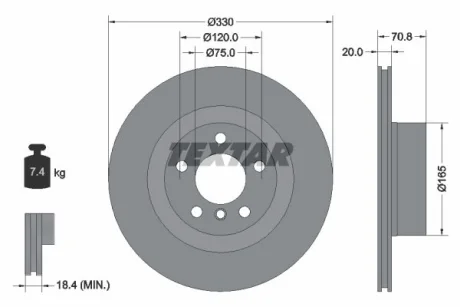Диск гальмівний (задній) BMW X3 (F25)/ X4 (F26) 10- (330x20) PRO TEXTAR 92256303