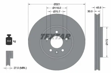 Диск гальмівний передн Лів/Прав OPEL ASTRA H CLASSIC, ASTRA J, ASTRA J GTC, CASCADA, ZAFIRA C 1.3D-2.0D 01.09 TEXTAR 92256803