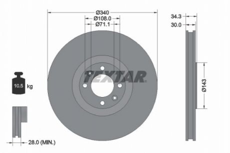 Тормозной диск - (4249F6, 1611841480, 1618864780) TEXTAR 92256903 (фото 1)