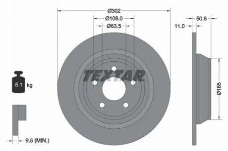 Тормозной диск - (520220A, 5202204, DG9C2A315BC) TEXTAR 92268703 (фото 1)