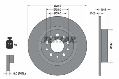 Диск гальмівний задн Лів/Прав FIAT 500L, TIPO 1.0-1.6D 09.13 TEXTAR 92271703