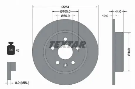 Диск гальмівний задн Лів/Прав CHEVROLET BOLT, VOLT OPEL AMPERA-E, ASTRA K 1.0-Electric 06.15 TEXTAR 92275303
