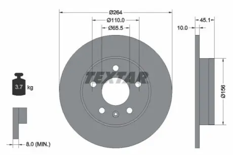 Диск гальмівний задн Лів/Прав (без маточини) OPEL MERIVA A, ZAFIRA B 1.6CNG/1.7D/1.8 09.03-04.15 TEXTAR 92277303