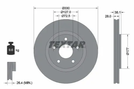 Диск гальмівний передн Лів/Прав CHRYSLER GRAND VOYAGER V, PACIFICA, TOWN & COUNTRY, VOYAGER V DODGE GRAND, JOURNEY FIAT FREEMONT LANCIA VOYAGER VW ROUTAN 2.0D-4.0 06.07 TEXTAR 92278905 Купити в Україні
