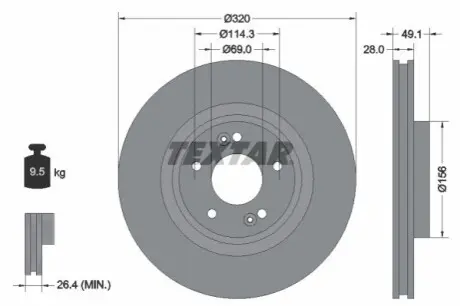 Диск тормозной вентилируемый TEXTAR 92281803