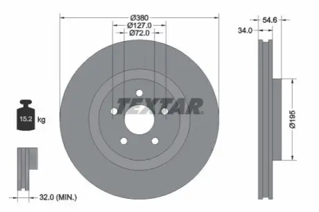 Диск гальмівний передн Лів/Прав DODGE DURANGO JEEP GRAND CHEROKEE, GRAND CHEROKEE IV 3.0-6.4 11.10 TEXTAR 92281905