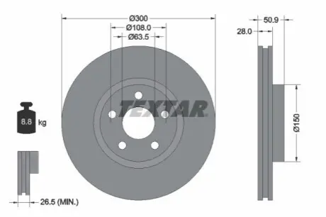 Диск гальмівний передн Лів/Прав FORD GALAXY III, GALAXY MK III, S-MAX 1.5-2.5H 01.15 TEXTAR 92283105