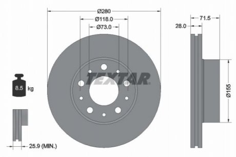 Тормозной диск - (1612435280, 1612435180, 51957507) TEXTAR 92286103