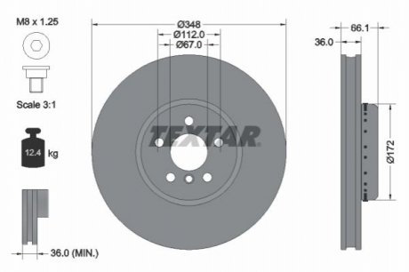 Диск гальмівний (передній) BMW 5 (G30/F90)/7 (G11/G12) 15- (348x36) (R) PRO+ TEXTAR 92288725 (фото 1)
