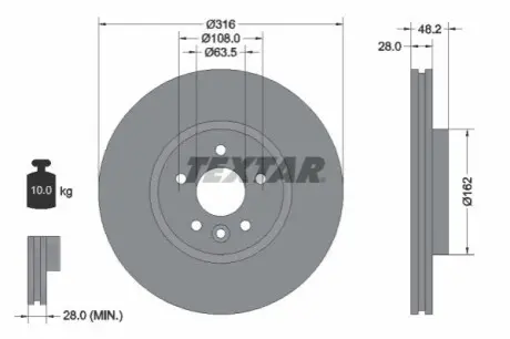 Диск гальмівний передн Лів/Прав JAGUAR XE, XF II 2.0/2.0D 03.15 TEXTAR 92300605