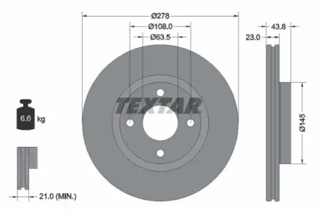 Диск гальмівний Лів/Прав FORD B-MAX, FIESTA, FIESTA VI, FIESTA VII, TOURNEO COURIER B460, TRANSIT COURIER B460 1.0-1.6D 01.09 TEXTAR 92303203