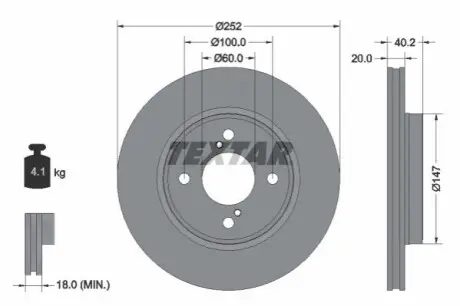 Диск гальмівний передн Лів/Прав SUZUKI BALENO, SWIFT V, SWIFT VI 1.0-1.2H 02.16 TEXTAR 92303703