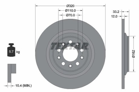 Диск гальмівний (задній) Jeep Cherokee 2.0-3.2 13- (320x12) PRO TEXTAR 92304103 (фото 1)