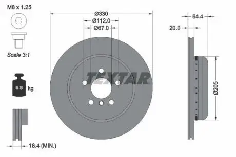 Двочастинний гальмівний диск задн Прав BMW 2 (G42, G87), 3 (G20, G80, G28), 3 (G21), 3 (G21, G81), 4 (G22, G82), 4 (G23, G83), 4 GRAN COUPE (G26), 5 (G30, F90), 5 (G31) 1.6-Electric 07.15 TEXTAR 92305125 Купить в Украине