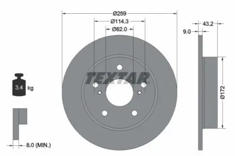 Диск гальмівний задн Лів/Прав SUZUKI SWIFT IV 1.2/1.4/1.6 10.10 TEXTAR 92308303