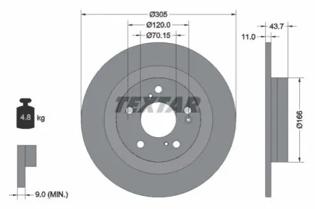 Диск гальмівний задн Лів/Прав HONDA CIVIC X, CIVIC XI 2.0 06.17 TEXTAR 92308403