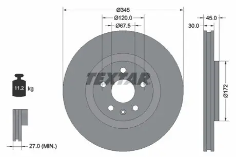 Диск гальмівний передн Лів/Прав OPEL INSIGNIA B, INSIGNIA B COUNTRY, INSIGNIA B GRAND SPORT 1.5-2.0D 03.17 TEXTAR 92314505