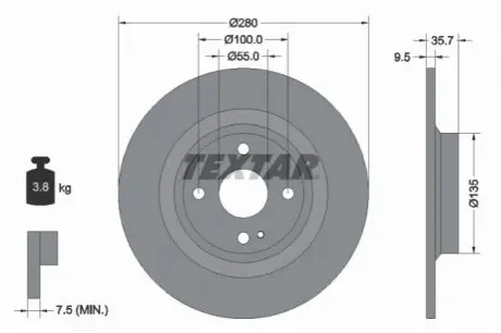 Диск гальмівний задн Лів/Прав ABARTH 124 SPIDER FIAT 124 SPIDER MAZDA MX-5 IV, MX-5 RF TARGA 1.4/2.0 06.15 TEXTAR 92320003