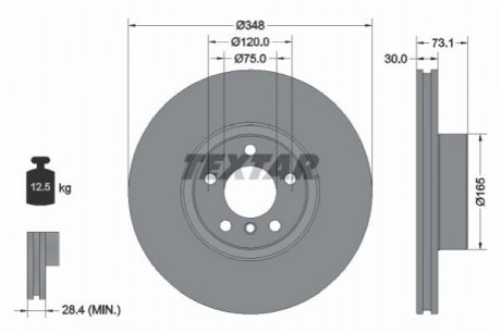 Диск гальмівний (передній) BMW X4 (F26) 3.0 15-18 (348x30) (L) N55 B30 PRO+ TEXTAR 92320405 (фото 1)